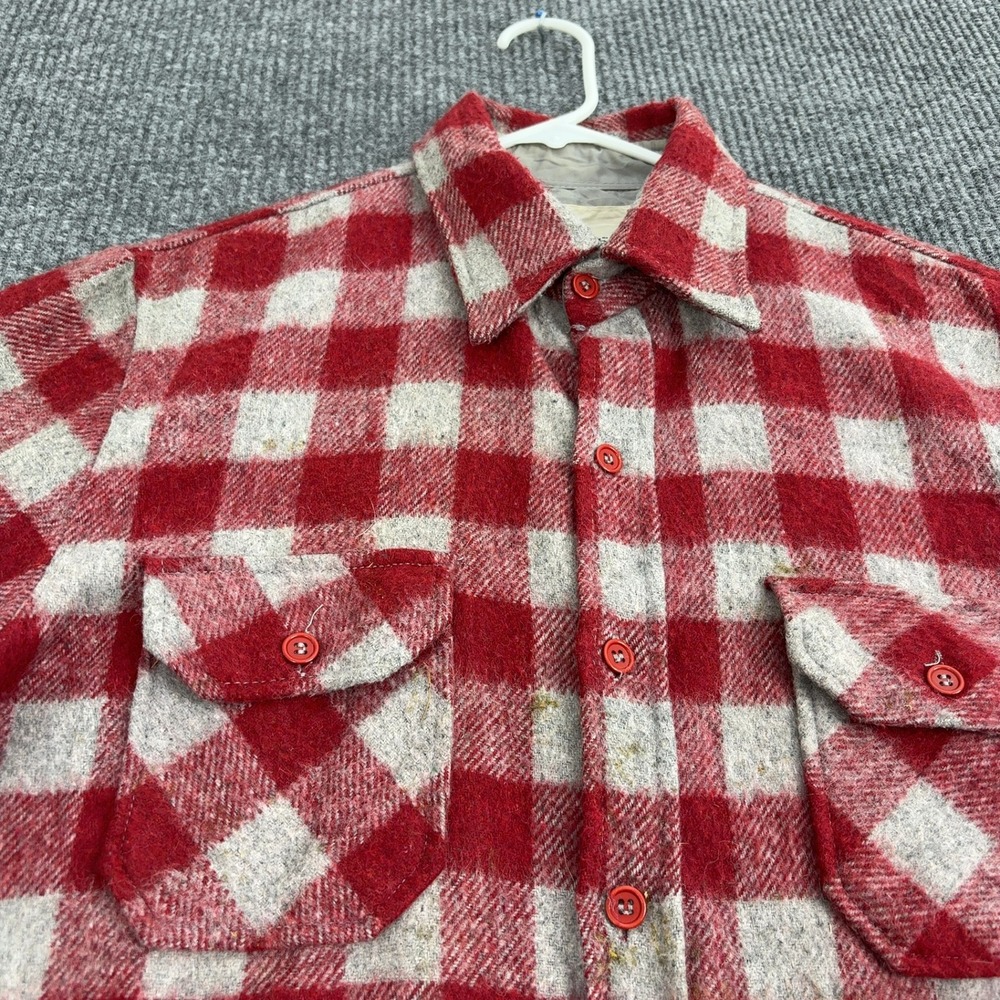Vintage Outreach Button Up Mens L Red Wool Blend Buffalo Plaid Flannel Outdoor